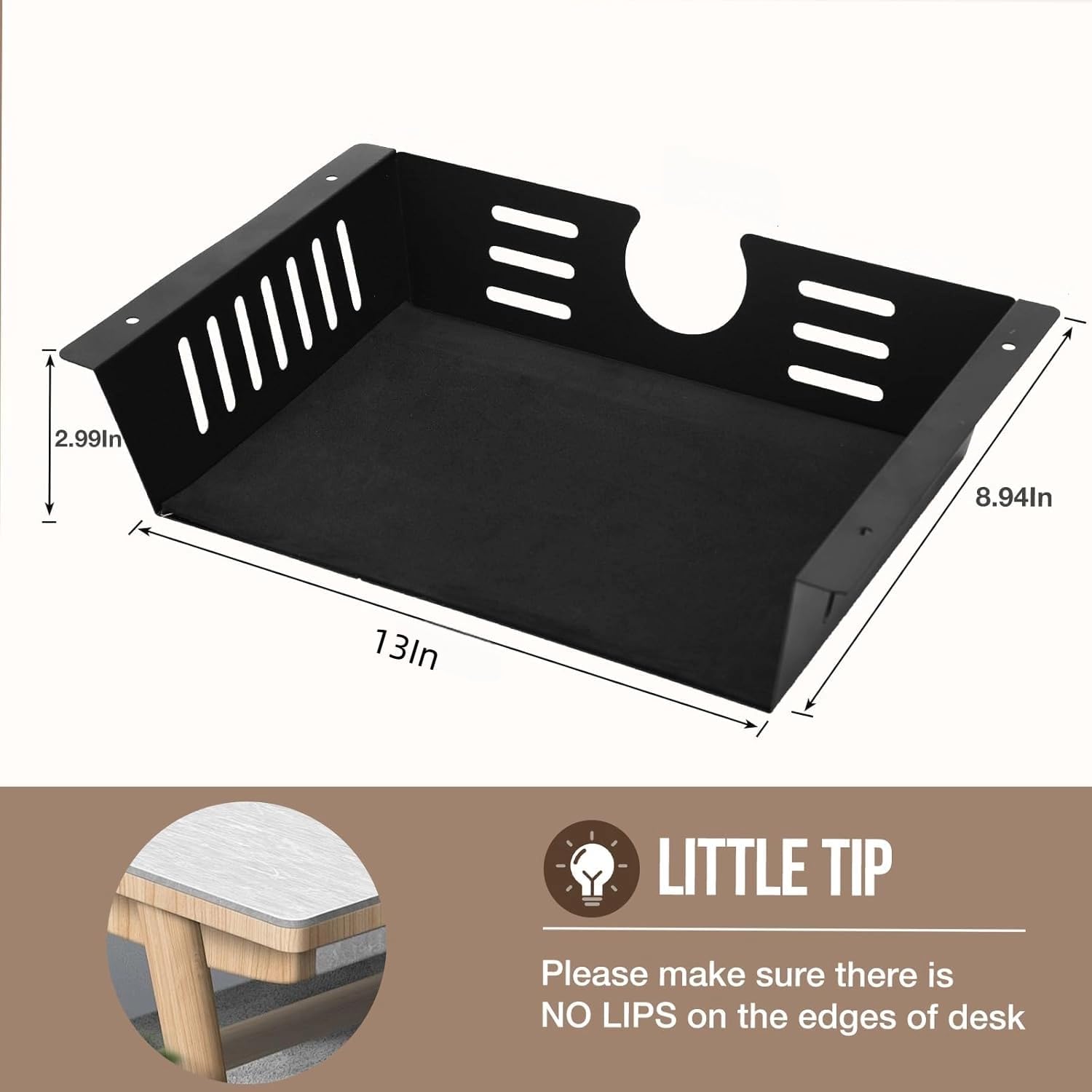 2 Pack Under Desk Shelf-Metal -Black Under Shelf Storage for Office Tables & Workstations（13Inch）