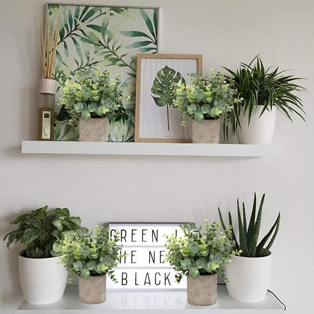 Mini Potted Plants Artificial Eucalyptus Boxwood Rosemary Faux Herbs Small House Plants 8.3"-9" Tall