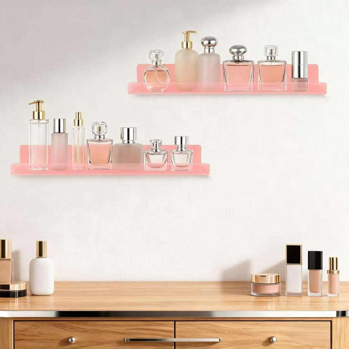 Dezzer 6 Pack Acrylic Shelves for Wall, 15" Acrylic Floating Shelves for Bathroom Bedroom, Invisible Bookshelf Wall