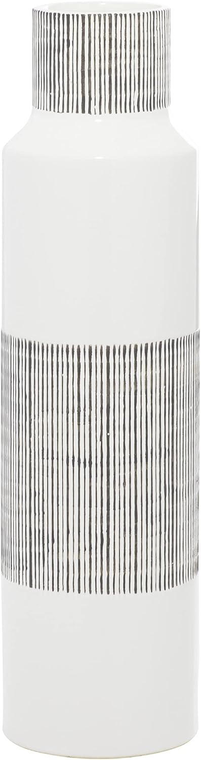 Ceramic Vase / White / Grey / 6 x 6 x 22