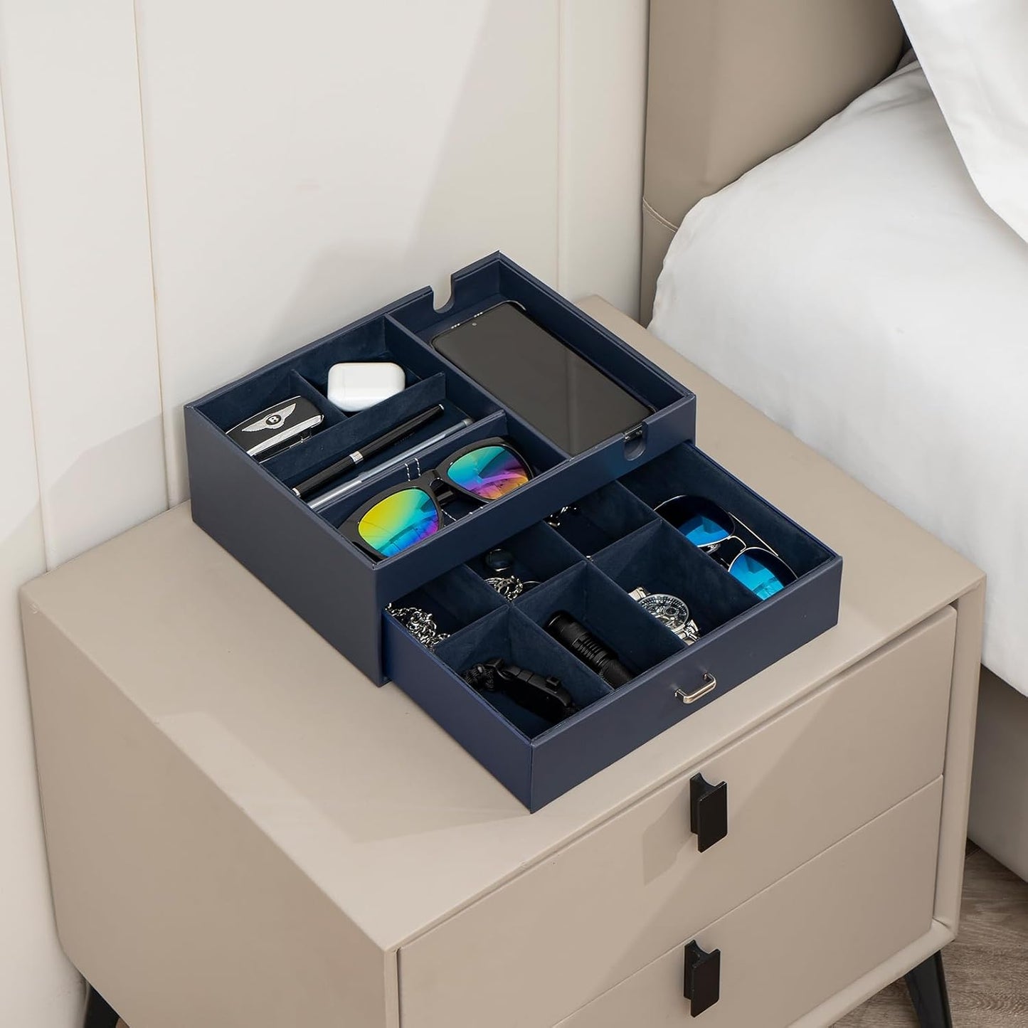 ProCase 2 Layers Valet Tray Gift for Men, Nightstand Organizer EDC Dump Catchall Trays with Phone Charging Station