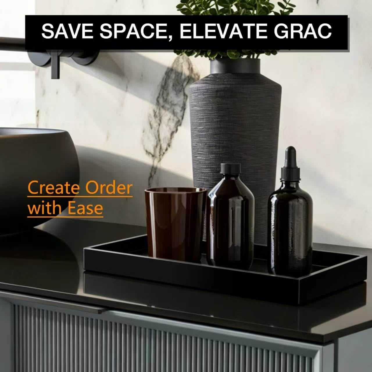 Acrylic Tray 5mm Thicken for Vanity Makeup / Black / 12 x 6 x 1.2