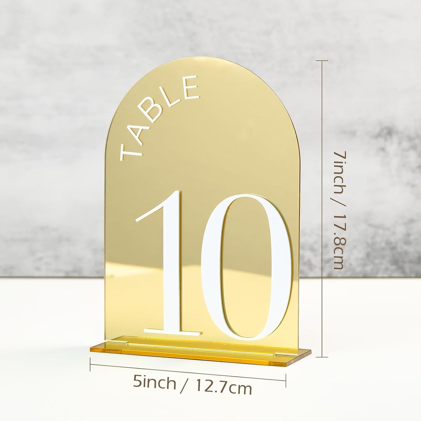 Gold Mirror Arch Wedding Table Numbers 1-15 with Stands | 15 Pack 5x7 Inch Gold Mirror Acrylic Arch Signs with Raised