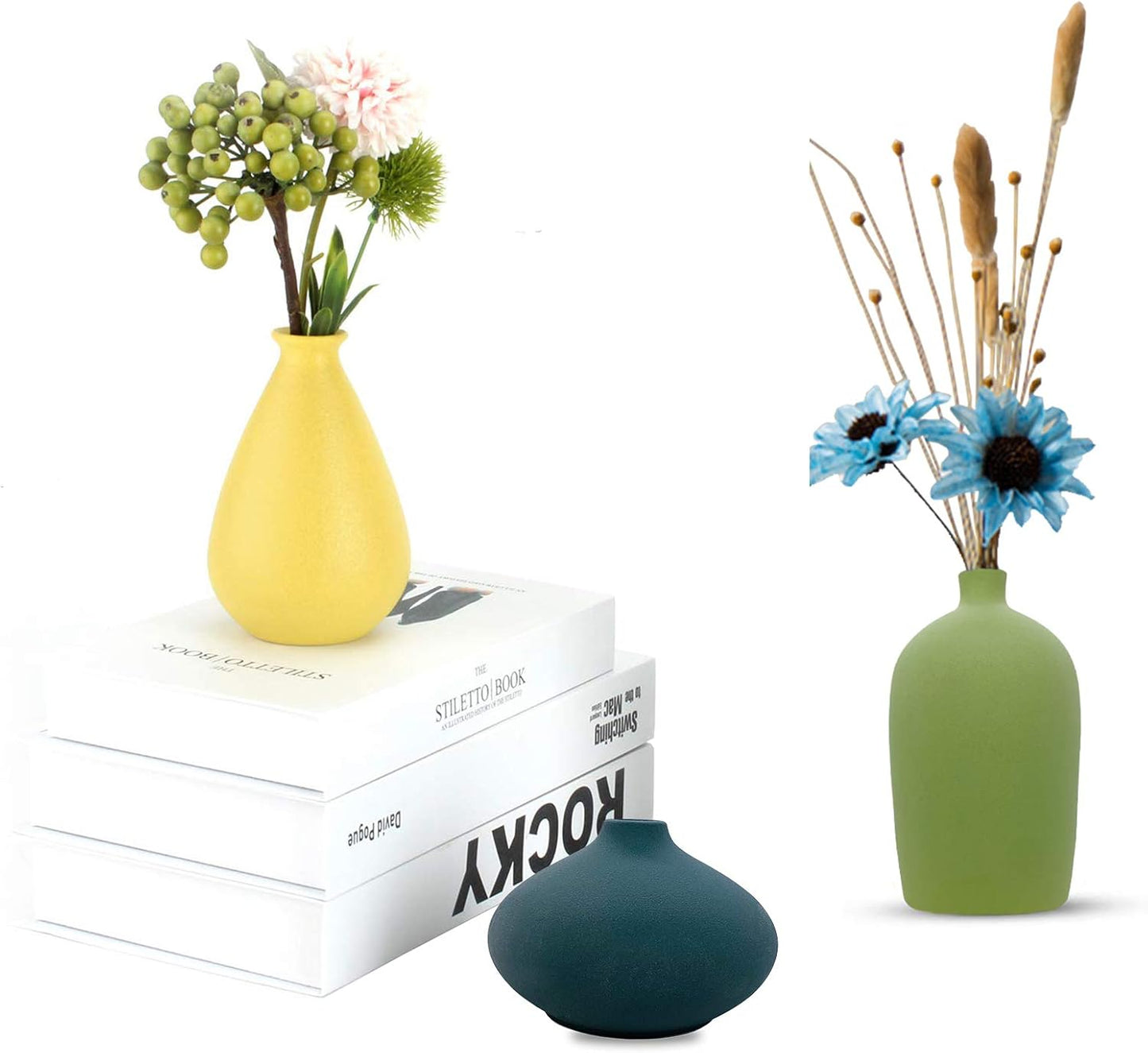 Small Ceramic Vase Decorative / Apple Green-blue-dark Green-orange / Set of 4