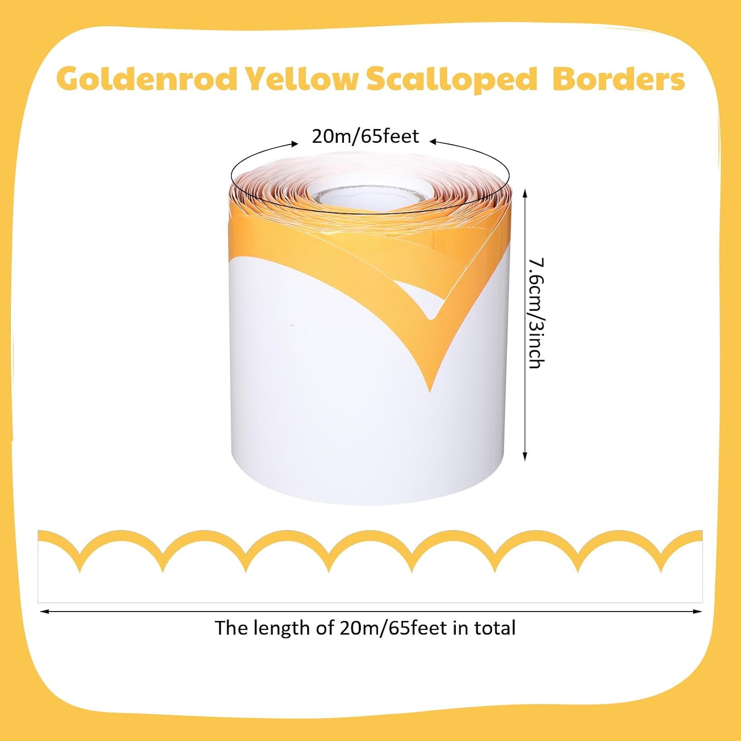 Bulletin Board Borders Wave Line Scalloped Board Borders / Goldenrod Yellow and White / 65 Inch