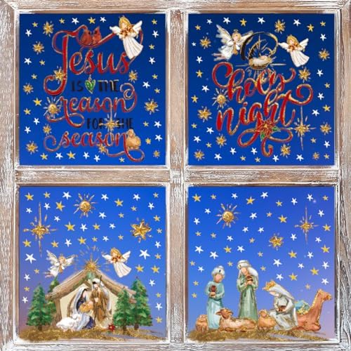 Horaldaily 251 PCS Christmas Window Cling Sticker, Nativity Scene Holy Night for Home Party Supplies Shop Window Glass Display Decoration