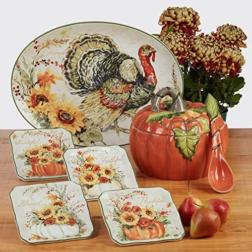 Certified International Harvest Morning Pumpkin Platter, 13.75'' x 11.5'', Multicolor, Large