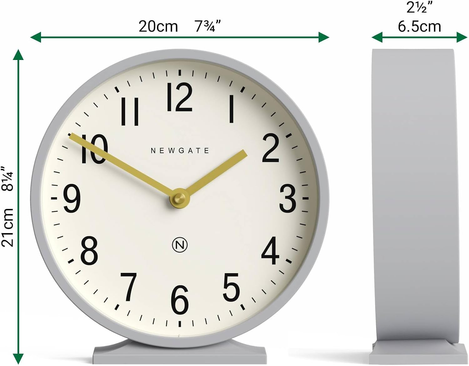 NEWGATE® Q Mantel Clock | Modern Classic Round Mantel Clock | Clockwork Gray | Contemporary Style for Mantel, Desk