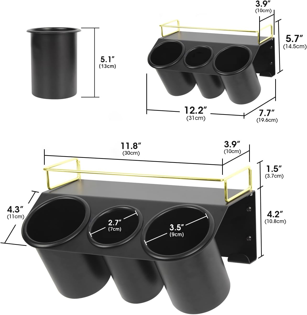 J JACKCUBE DESIGN Hair Dryer Holder Wall Mount Bathroom Vanity Hair Styling Care Tool Accessories 3 Cups Storage