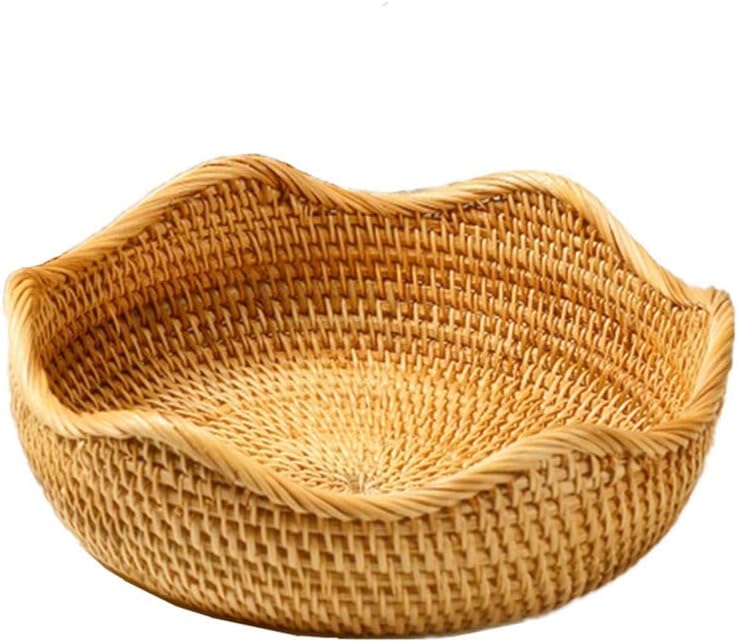 Handmade Rattan Round Fruit Basket Food Storage Bowls Kitchen Organizer Snack Serving Bowl / Small