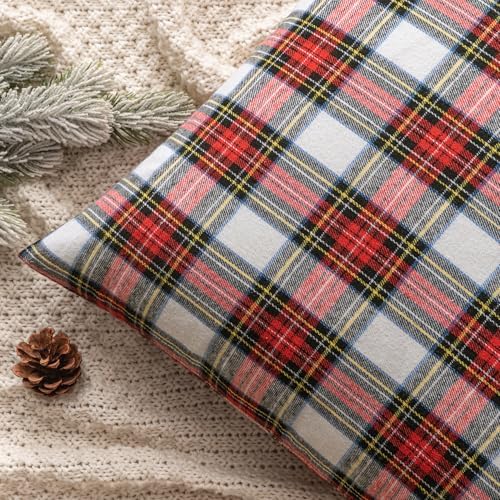 MIULEE Christmas Plaid Pillow Covers Scottish Tartan 24x24 Red and White