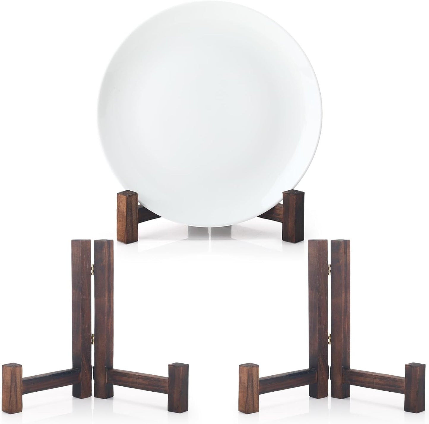 Plate Stands for Display Wooden Folding Plate Holders Rustic Solid Wood Easel / 7 Inch / Set of 3