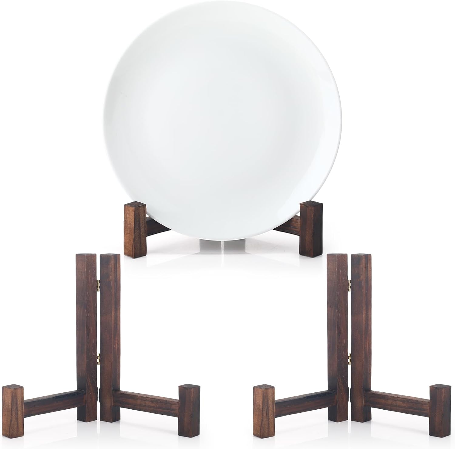 Plate Stands for Display Wooden Folding Plate Holders Rustic Solid Wood Easel / 7 Inch / Set of 3