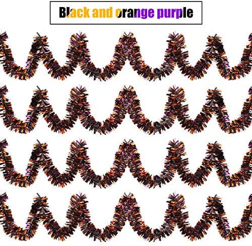 WILLBOND 6 Pcs 39.4 ft Tinsel Garland, Black, Orange and Purple Mixed