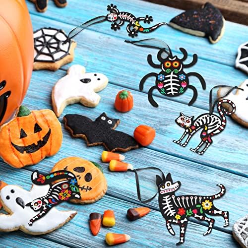 CCINEE 24Pcs Dia De Los Muertos Felt Ornaments, Mexcian Skeleton Halloween Ornaments for Day of The Dead Themed Party School Bags Indoor Outoor Tree Hanging Decorations