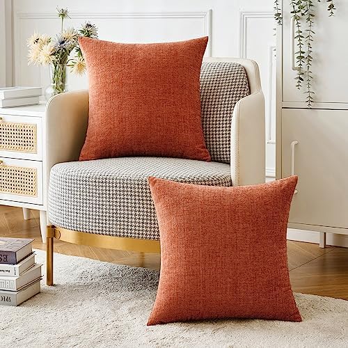 MIULEE Pack of 4 Couch Throw Pillow Covers 18x18 Inch Soft Burnt Orange Chenille Pillow Covers for Sofa Living Room Solid Dyed Pillow Cases