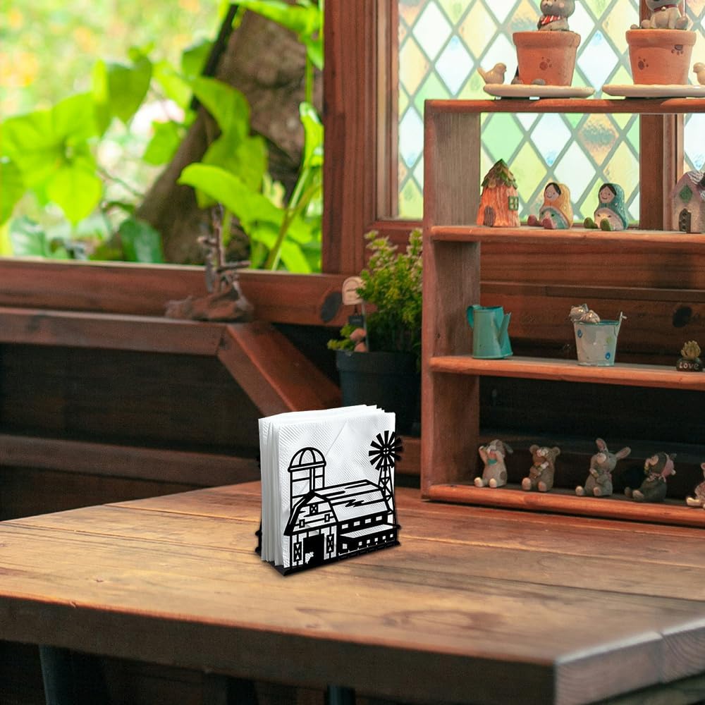 Decorative Metal Napkin Holder / Farm Barn / Black / 5.3 x 4.9 x 1.9