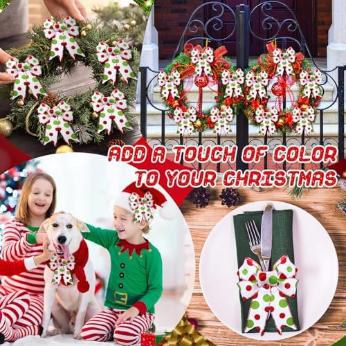 Lyrow 16 Pcs Large Christmas Bows Polka Dot Christmas Tree Bow, White Green