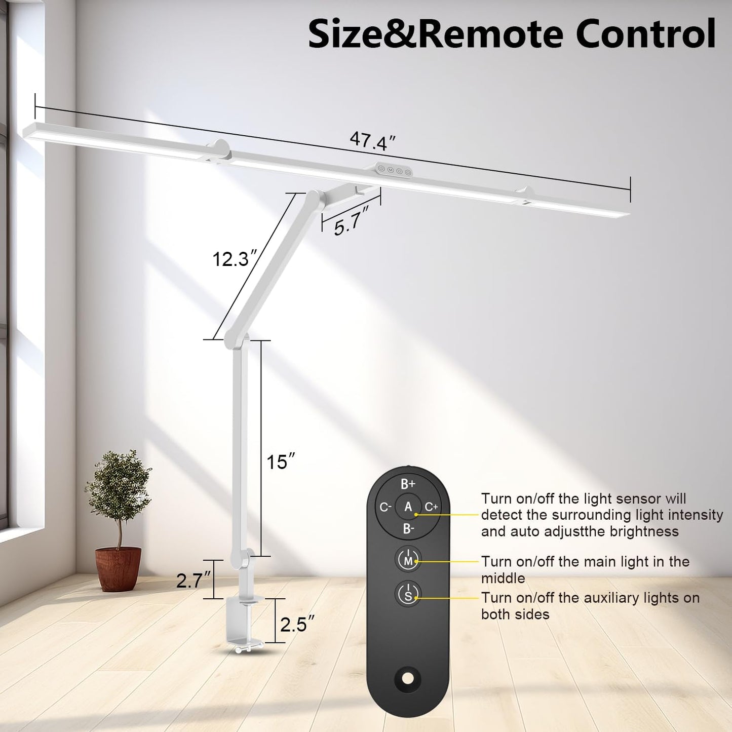 36W Ultra Bright Architect Desk Lamp with Clamp, Tall Overhead Rotatable Led Desk Light for Home Office, 47Inch Long