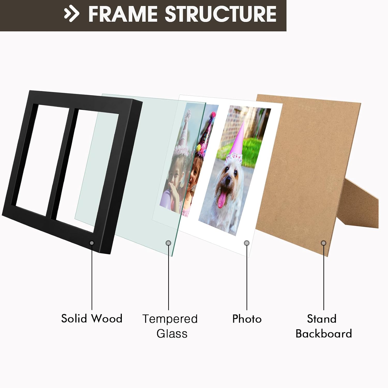 Golden State Art, 4x6 Double Picture Frame, Display Two 4x6 Photos(Black) | Solid Wood- Real Glass For Tabletop Or Wall