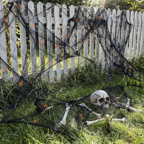 1100 Sqft Black Halloween Spider Web Decor with 60 Fake Spiders 12 Bats