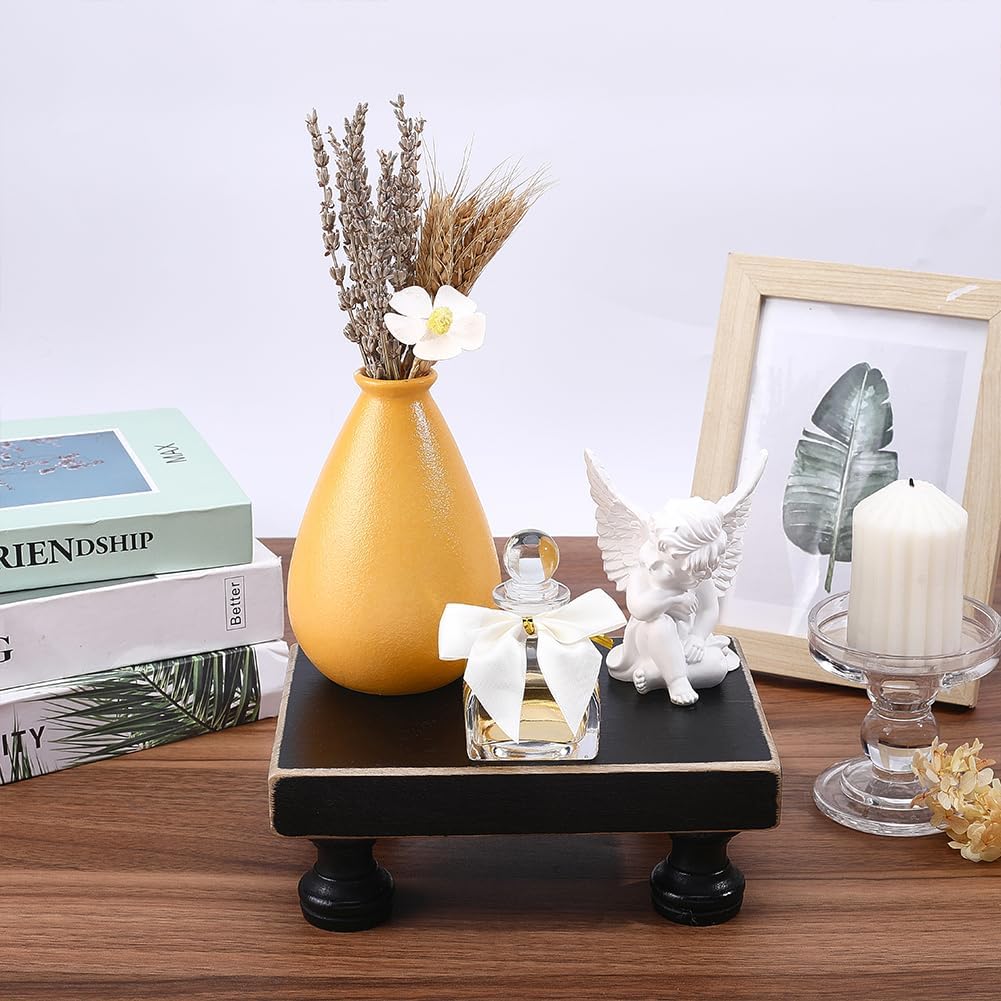 Decorative Pedestal Stand Soap Dispenser Tray Retro Wooden / Black / 7.8 x 5.4