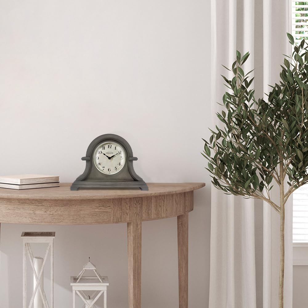 Mantel Clock Vintage Farmhouse Series | Napoleon Desk & Shelf Clock, 13 x 10", Domed Lens, Quartz Movement, Gray Oak