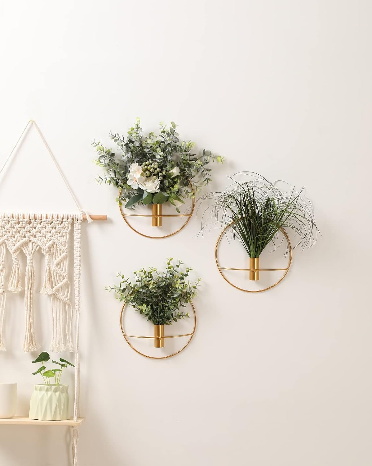 Mounted Artificial Flowers / 08-greenery-eucalyptus - Gold Ring / S 7.8inch / Set of 2