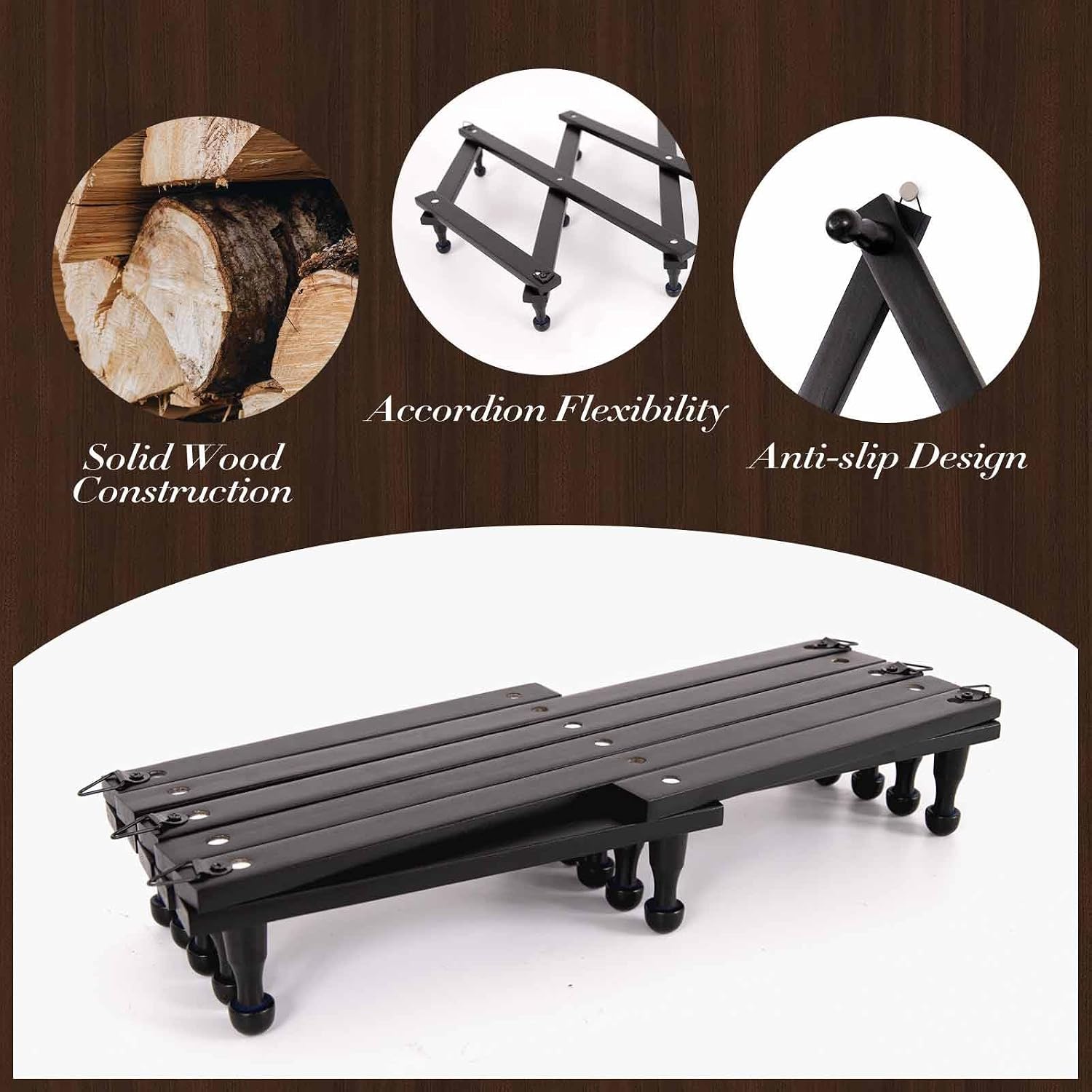 SCUNDA Accordion Wall Hanger with 16 Hooks, Wooden Wall Expandable Coat Rack for Coat, Hats, Baseball Caps, Coffee Mug