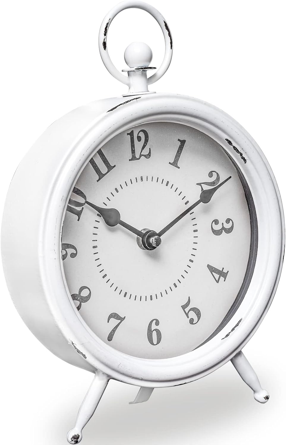 Vintage Rustic Table Clock on Stand / White / 10.5"H