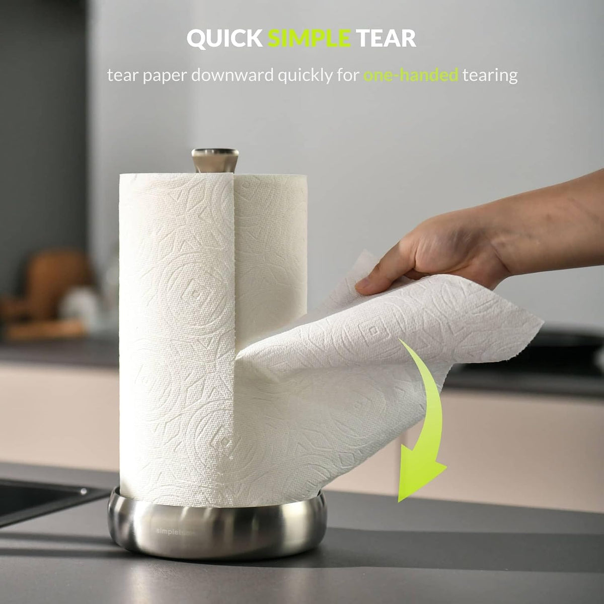 Paper Towel Holder Stand Keep Rolled Up (SUS304 Brushed Stainless Steel) | paper won’t unravel | weighted base