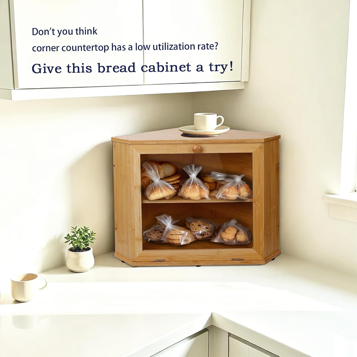 Kitchen corner bread box，Bamboo bread storage box，Sealed design with slight air circulation, keeps bread fresh