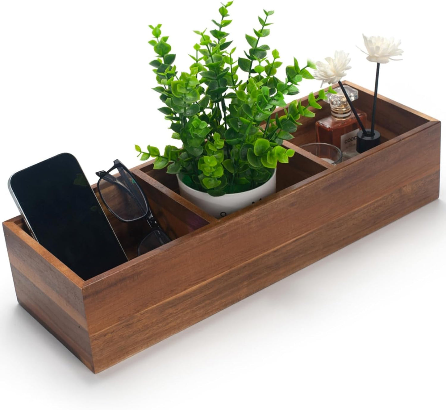 Wood Bathroom Basket / 16.5 x 5.5 x 3.5