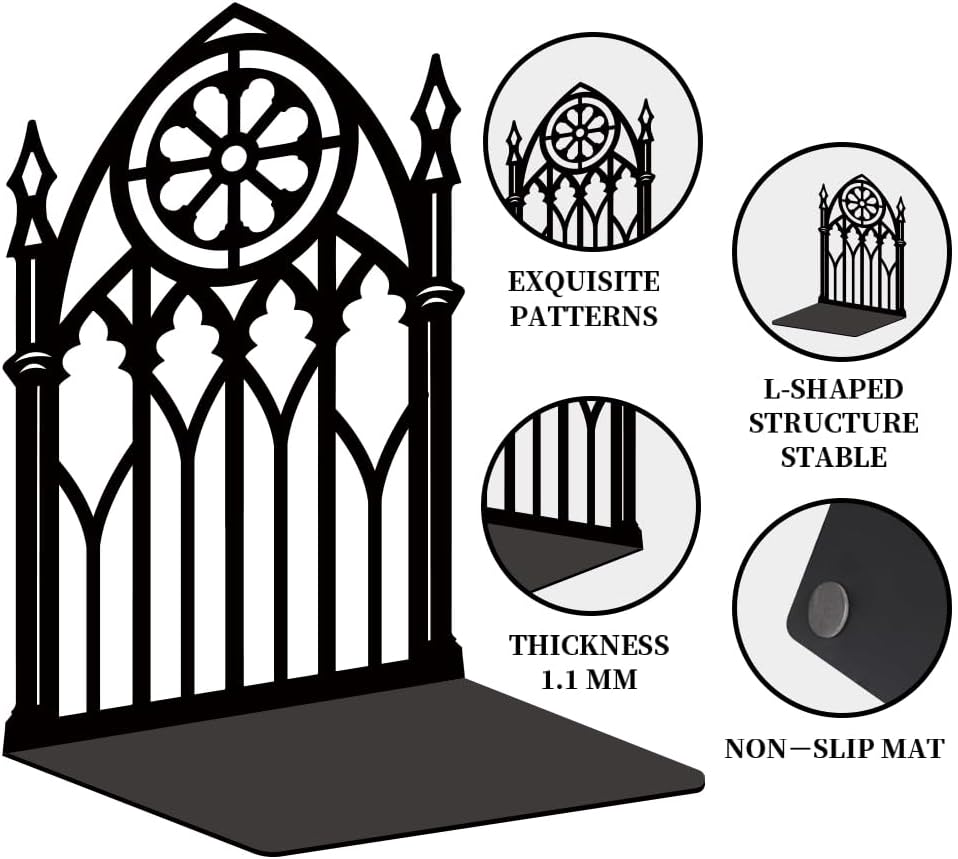 Metal Bookends for Desk Organizer / Gothic Gate