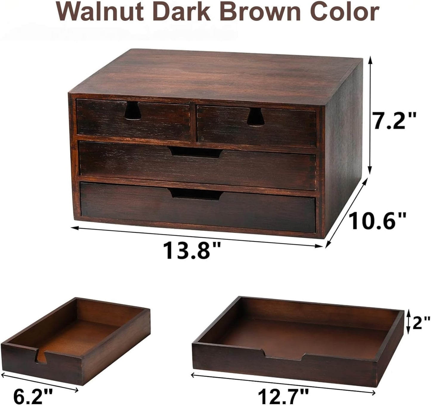 Bamboo Desk Organizer, 100% Natural Bamboo Desktop Drawer Organizer, Dark Brown Tabletop Storage Cabinet Organization