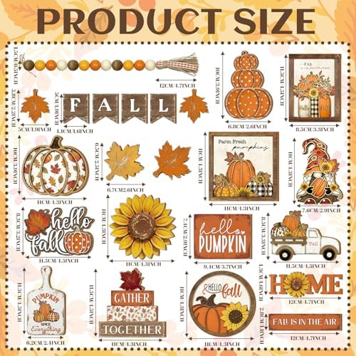 Maitys 21pcs Fall Tiered Tray Decor Set Hello Fall Thanksgiving Wood Sign Pumpkin Sunflower Gnome Farm Truck Wood Bead Garland Rustic Farmhouse Table Centerpieces for Autumn Harvest Home Kitchen Decor