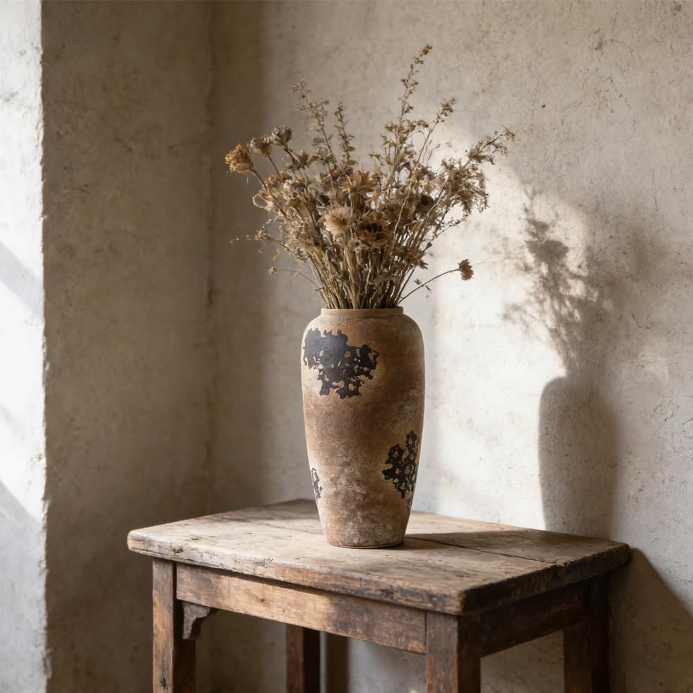 Large Rustic Ceramic Vase / Brown / 12.6 Inch