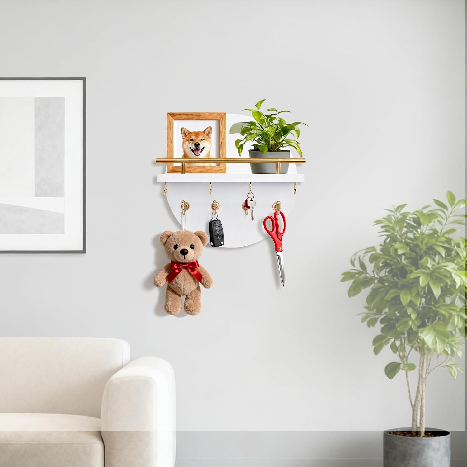 Shelf and Hooks / White&gold / 11.8 Inch