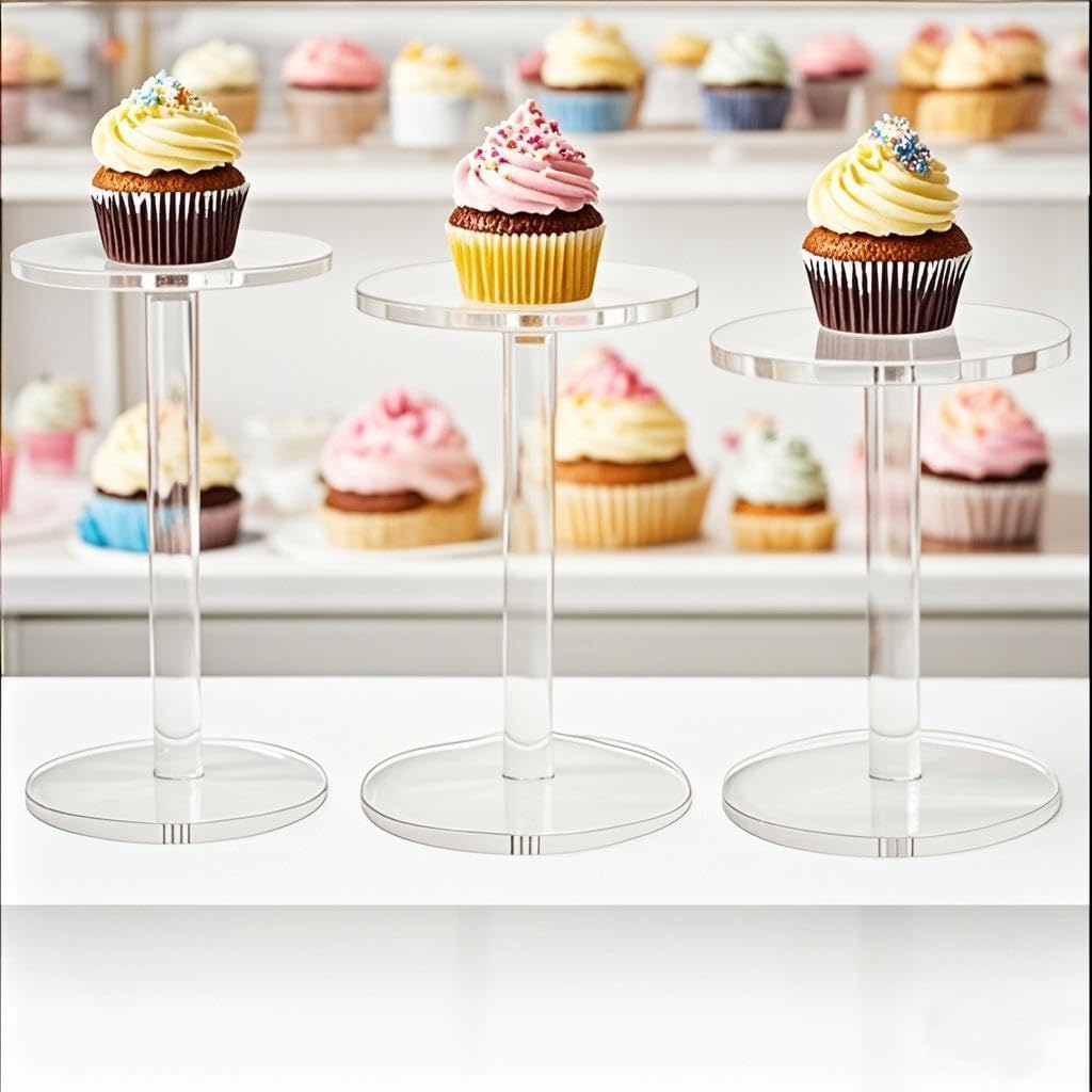 4 " Dia Acrylic Display Riser Jewelry Watches Round Pedestal Flower- Stand Small Figure / Set of 3