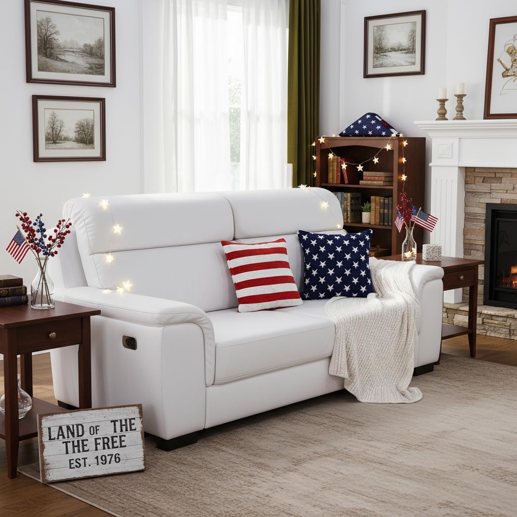 Soft Chenille &White Striped Pillow Cover / Stars and Stripes / 18 x 18 / Red / Set of 2