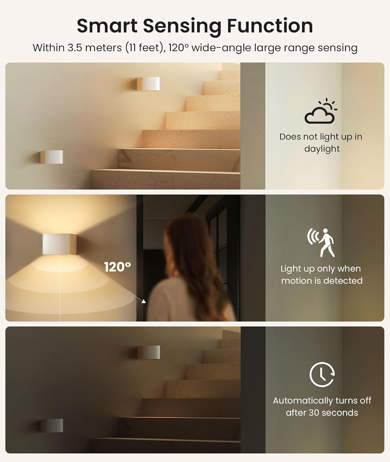 FULEN Motion Sensor Wall Light with Remote Control 3 Colors Wireless Wall Lamp LED Indoor Up and Down Wall Sconce