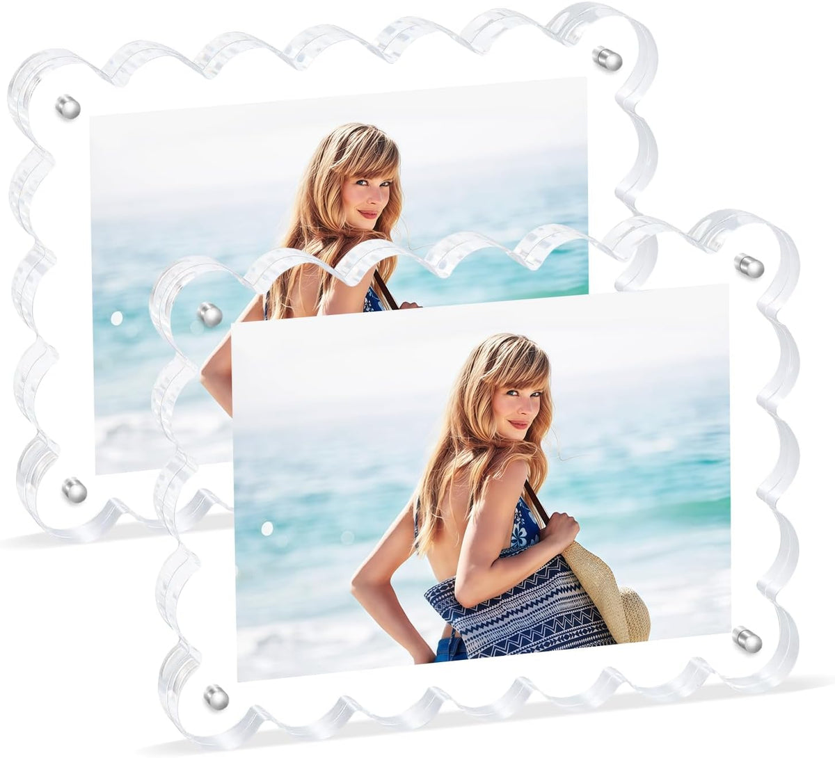 Scalloped Magnetic Picture Frame 4x6 Inch-2Pack Photo Frames | Clear frame,20mm Thick Double-Sided Magnet Design
