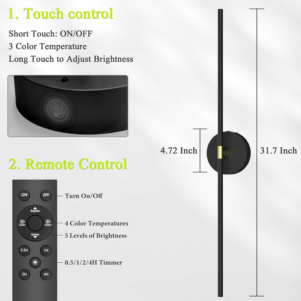 Battery Operated Wall Sconce Set of 2: 10000mAh Wireless Sconces Rechargeable Wall Lights with Touch and Remote, 360°