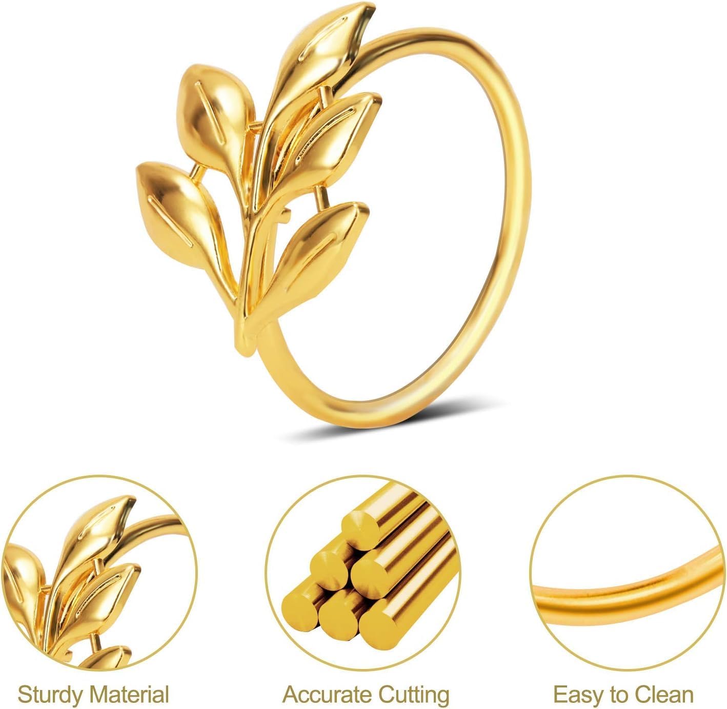 KPOSIYA Set of 50 Leaf Napkin Rings Metal Gold Napkin Holder Table Napkin Rings for Thanksgiving Day Christmas Dinning