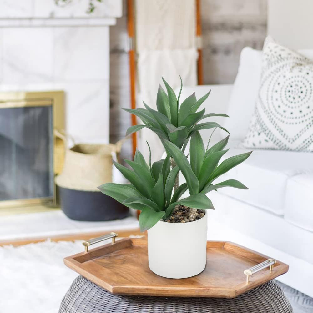 Large Artificial Agave Plants Fake Three-Head Agave Succulent Plant Potted 15 / Style 1 / White