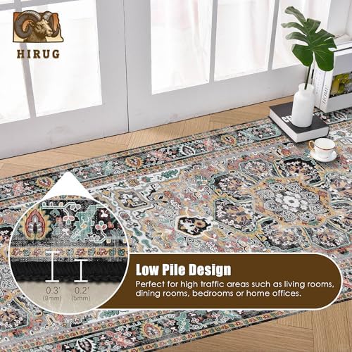 Washable Area Rug 2'6'' x 8' Vintage Traditional Persian Mat - Foldable Distressed Non-Slip Machine Washable Carpet for