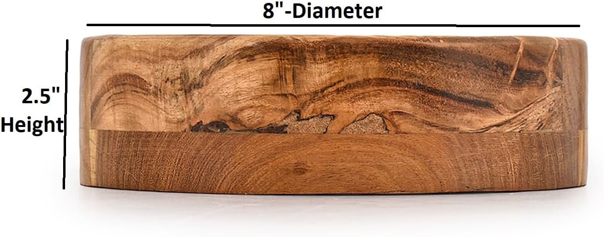 Decorative Bowl Acacia Wood Hand Carved Home Decor for Dining Table Center / 8 x 8