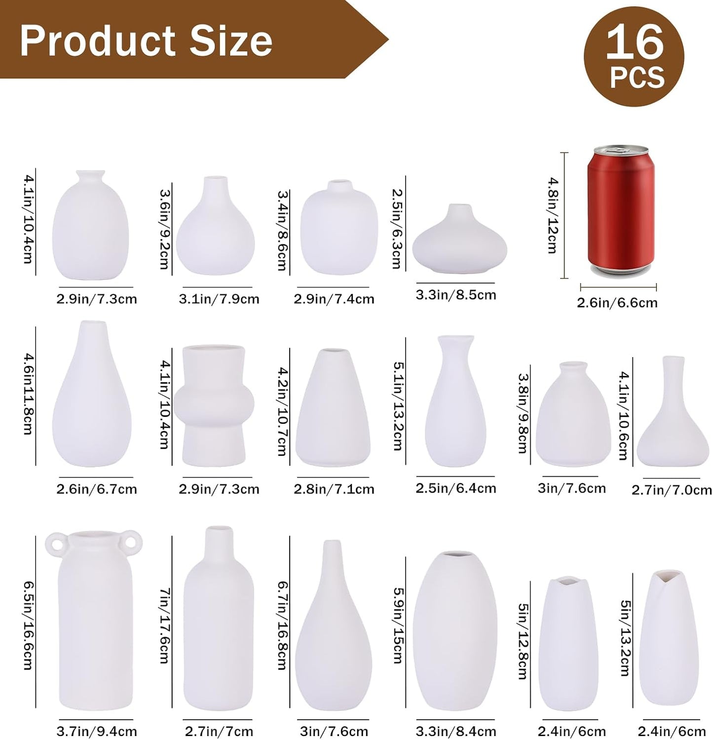 Clay Vase Bulk / White / Set of 16
