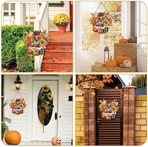 Boao Fall Door Decor Wooden Pumpkin Hanger Welcome Sign for Front Door