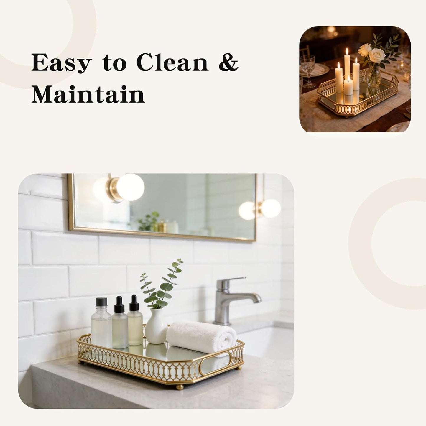 Mirror Tray / Vanity Organizer / Gold / 11.42 x 7.09